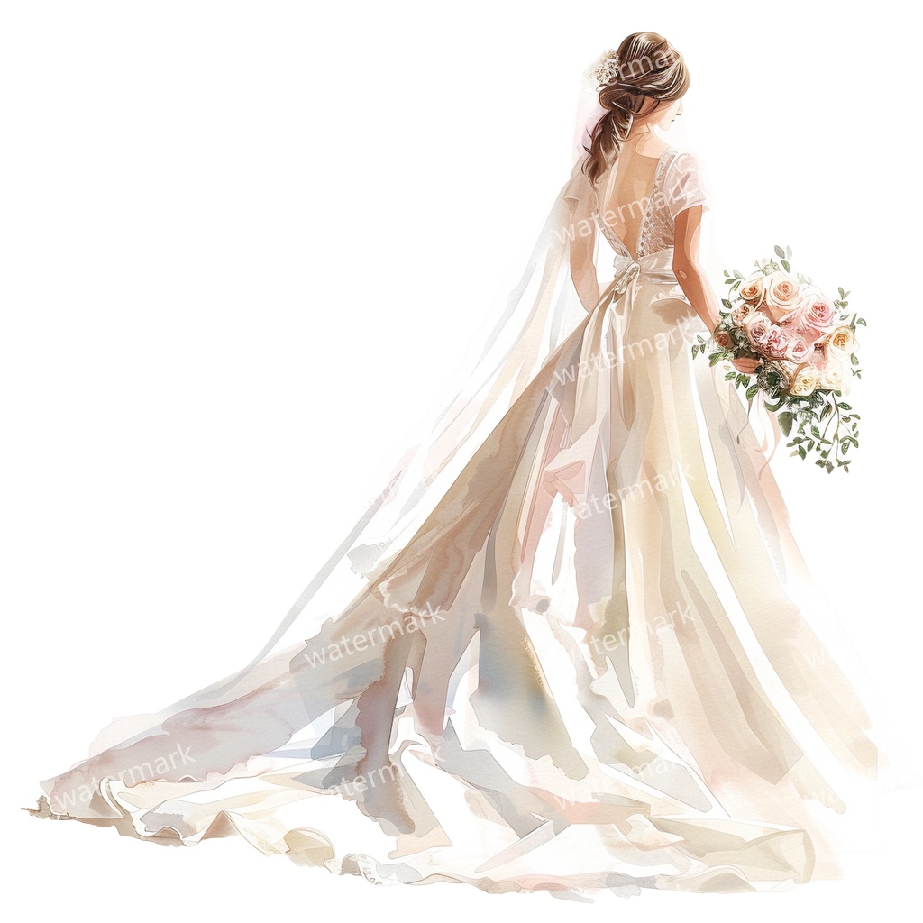 【商用利用可】花嫁(水彩ウェディングブライド)クリップアート20点セット|高解像度・透過PNG|ブライダル・人物素材|コラージュ・ジャンクジャーナル素材|即ダウンロード