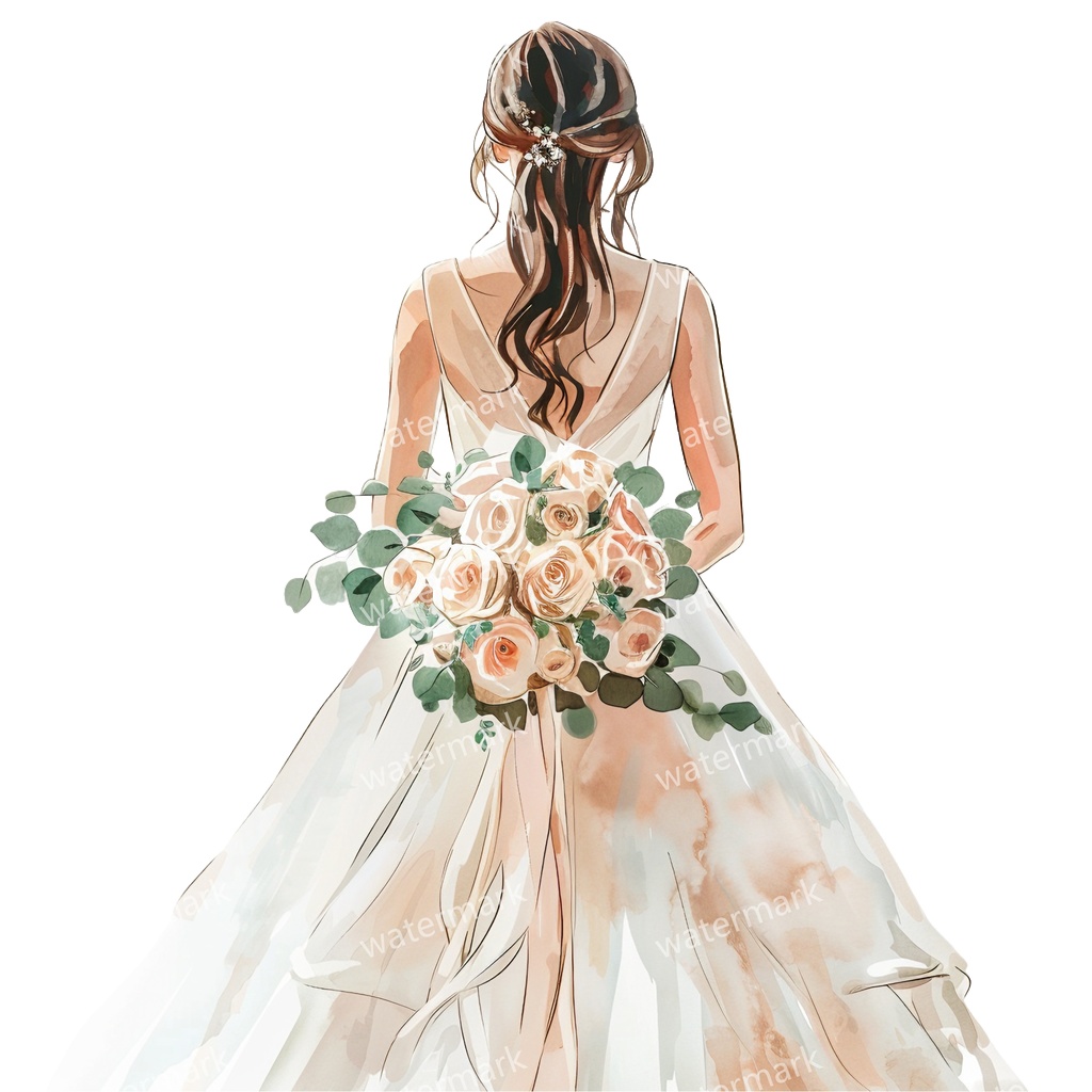 【商用利用可】花嫁(水彩ウェディングブライド)クリップアート20点セット|高解像度・透過PNG|ブライダル・人物素材|コラージュ・ジャンクジャーナル素材|即ダウンロード