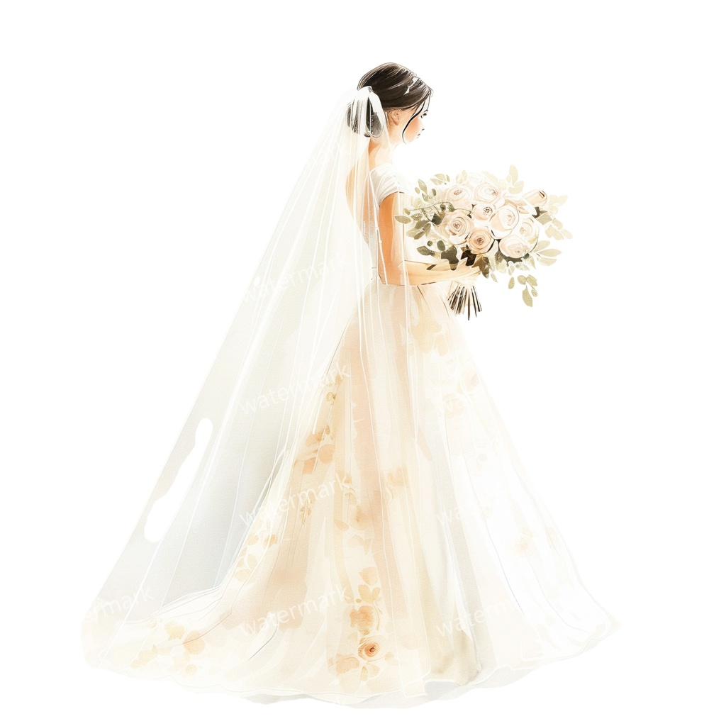 【商用利用可】花嫁(水彩ウェディングブライド)クリップアート20点セット|高解像度・透過PNG|ブライダル・人物素材|コラージュ・ジャンクジャーナル素材|即ダウンロード
