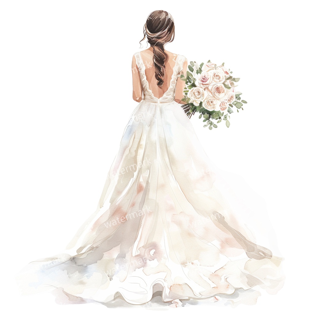 【商用利用可】花嫁(水彩ウェディングブライド)クリップアート20点セット|高解像度・透過PNG|ブライダル・人物素材|コラージュ・ジャンクジャーナル素材|即ダウンロード