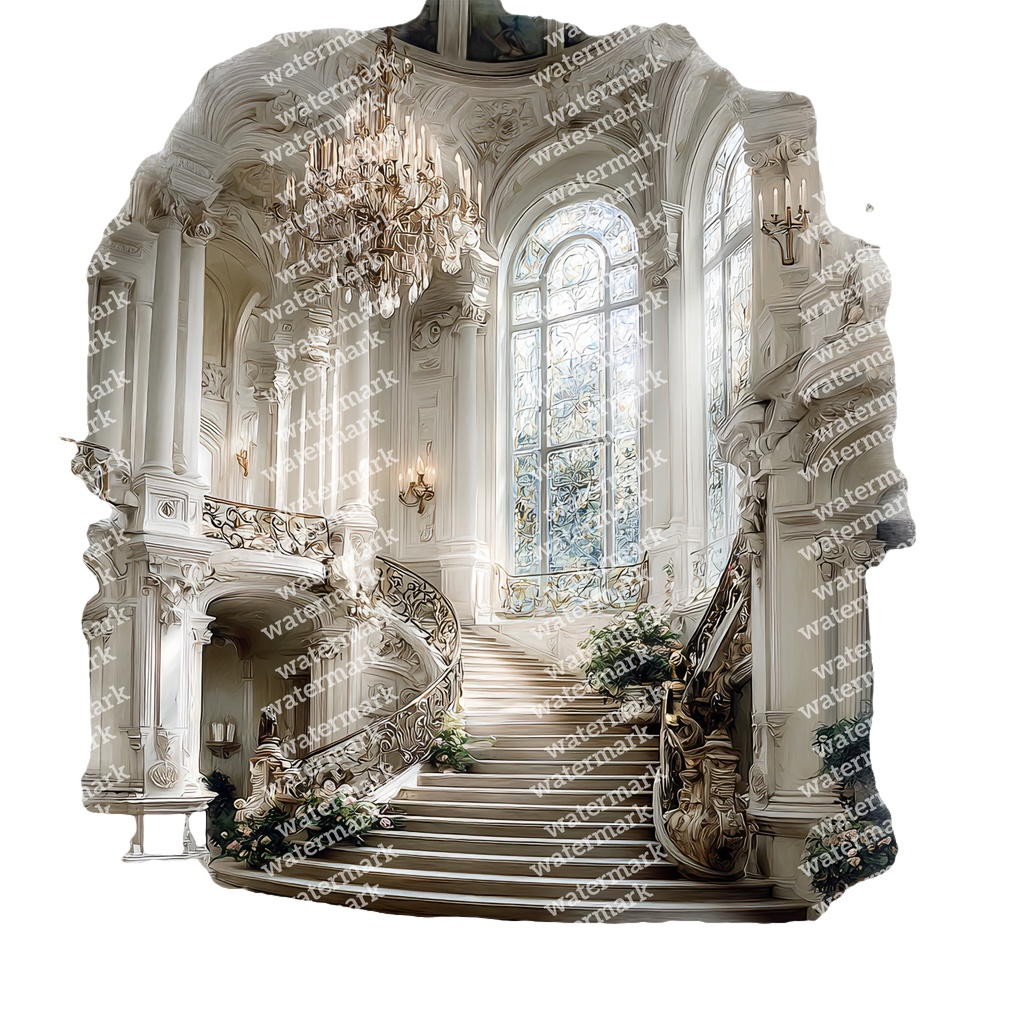 【商用利用可】宮殿インテリア(水彩パレスルーム)クリップアート18点セット|高解像度・透過PNG|豪華室内・ヨーロピアン装飾素材|コラージュ・ジャンクジャーナル素材|即ダウンロード