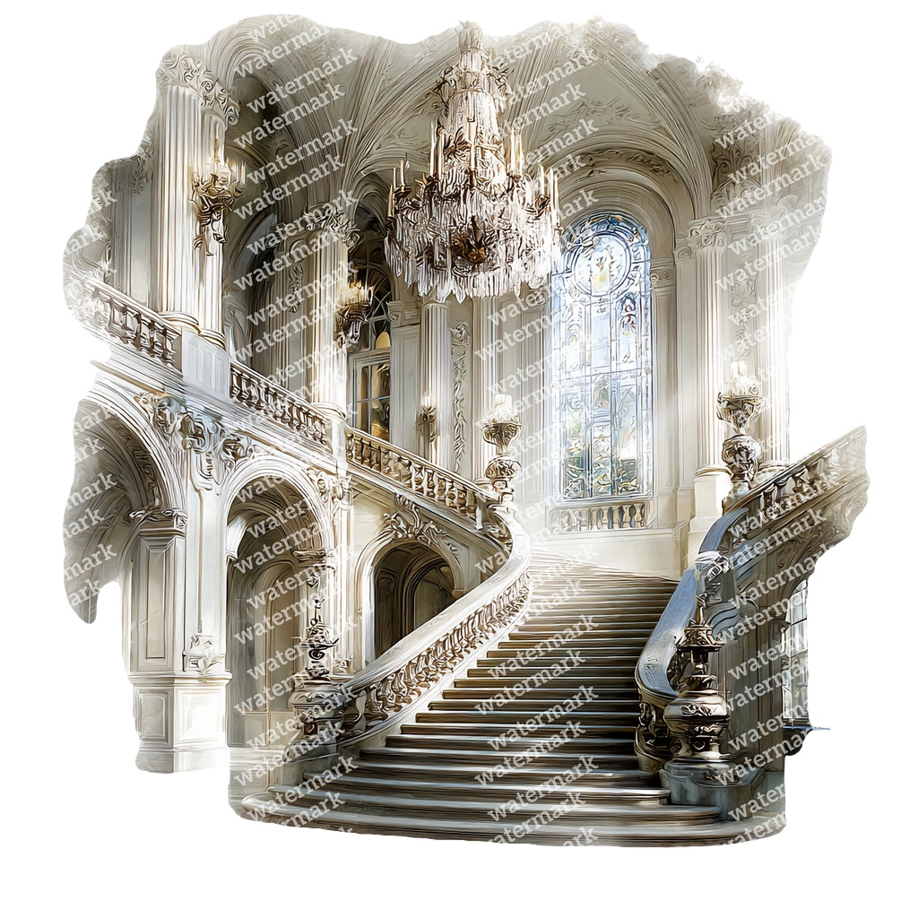 【商用利用可】宮殿インテリア(水彩パレスルーム)クリップアート18点セット|高解像度・透過PNG|豪華室内・ヨーロピアン装飾素材|コラージュ・ジャンクジャーナル素材|即ダウンロード