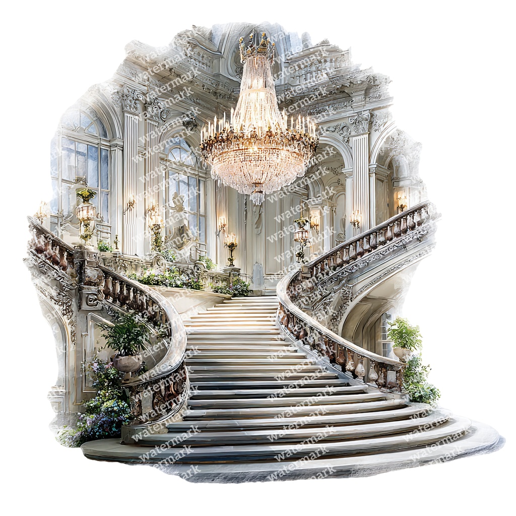 【商用利用可】宮殿インテリア(水彩パレスルーム)クリップアート18点セット|高解像度・透過PNG|豪華室内・ヨーロピアン装飾素材|コラージュ・ジャンクジャーナル素材|即ダウンロード