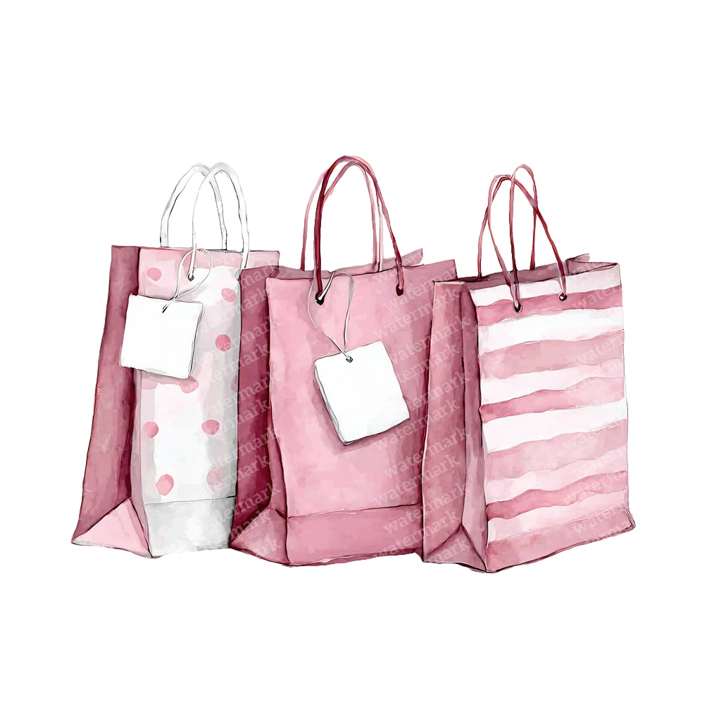 【商用利用可】ショッピングバッグ水彩クリップアート19点セット|高解像度・透過PNG|デジタルダウンロード|ペーパークラフト・ジャンクジャーナル素材