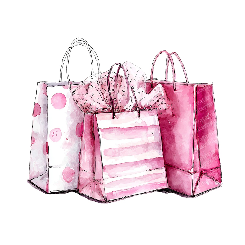 【商用利用可】ショッピングバッグ水彩クリップアート19点セット|高解像度・透過PNG|デジタルダウンロード|ペーパークラフト・ジャンクジャーナル素材