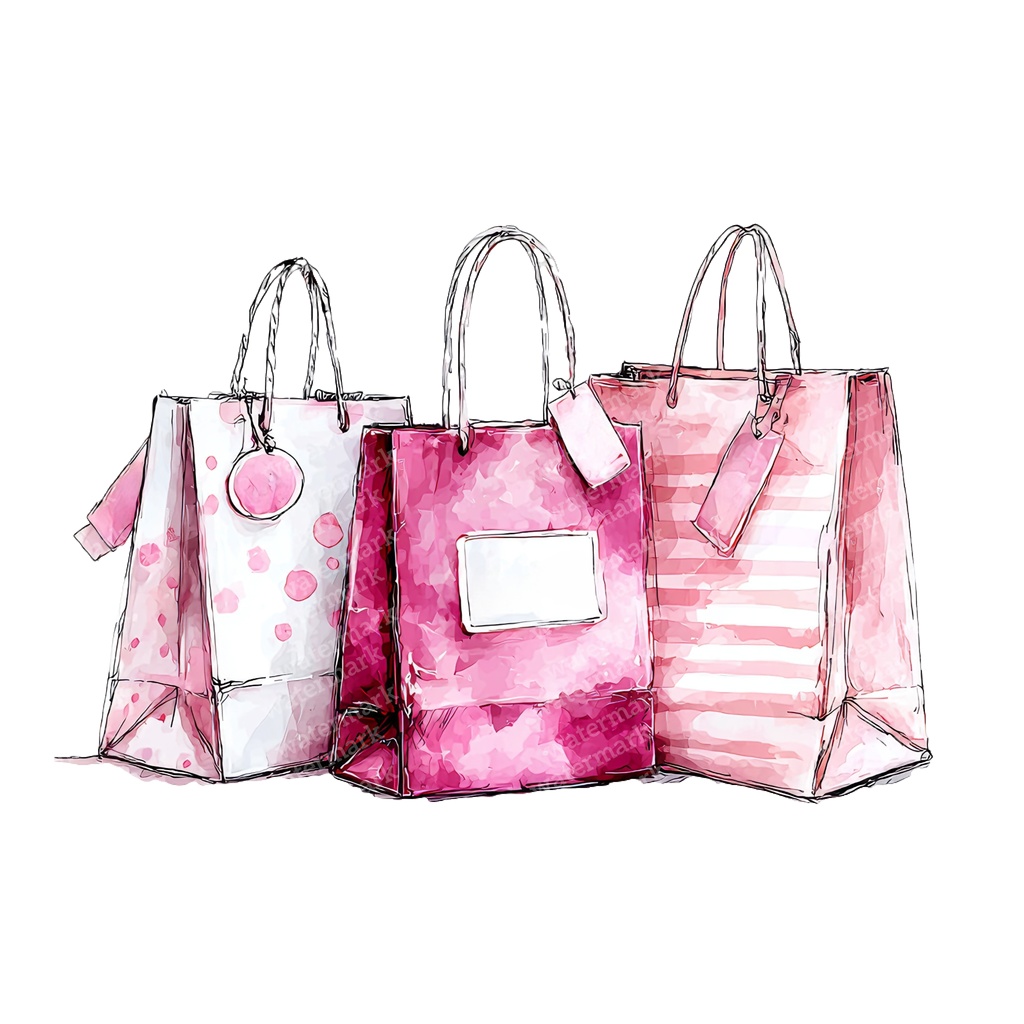 【商用利用可】ショッピングバッグ水彩クリップアート19点セット|高解像度・透過PNG|デジタルダウンロード|ペーパークラフト・ジャンクジャーナル素材
