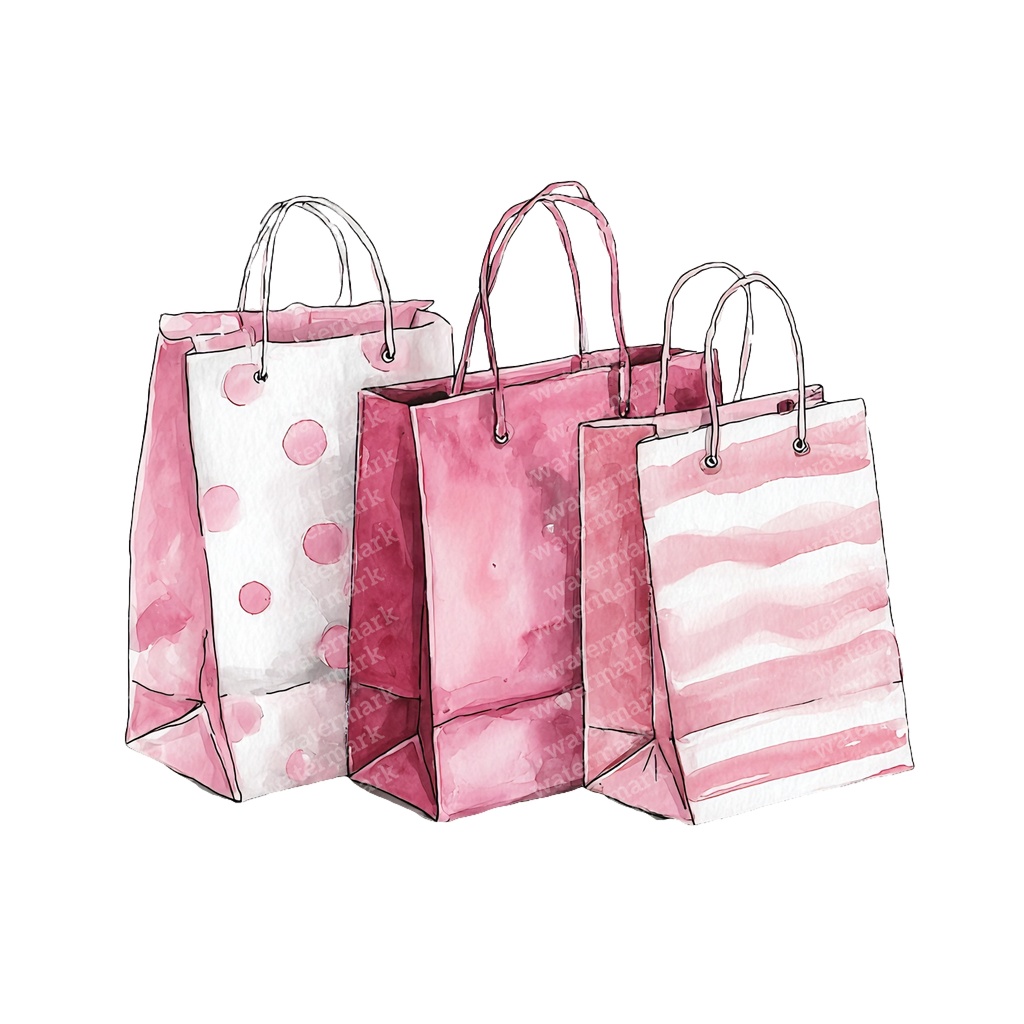 【商用利用可】ショッピングバッグ水彩クリップアート19点セット｜高解像度・透過PNG｜デジタルダウンロード｜ペーパークラフト・ジャンクジャーナル素材