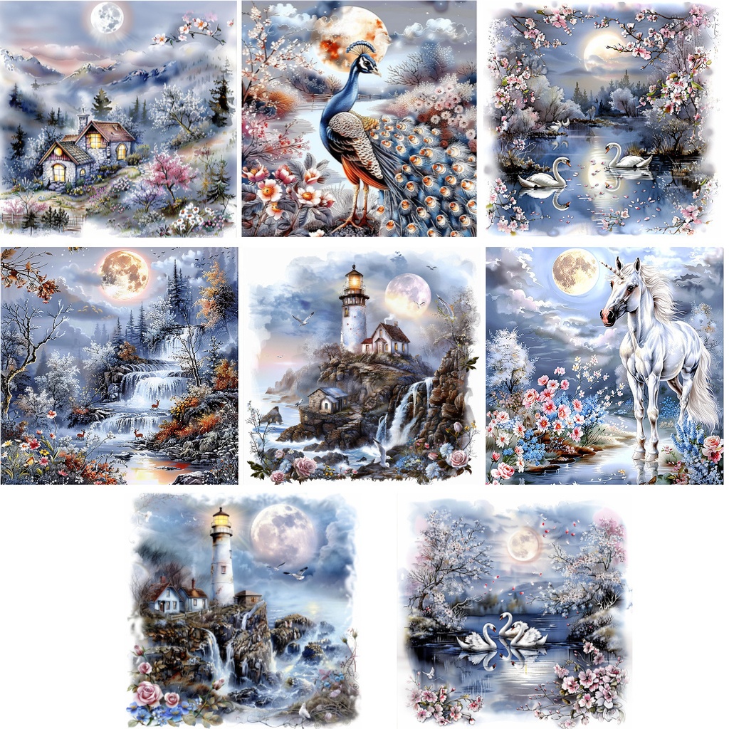 【商用利用可】春の夜の水彩クリップアート20点セット|高解像度JPG|デジタルダウンロード|幻想的・ペーパークラフト・ジャンクジャーナル素材
