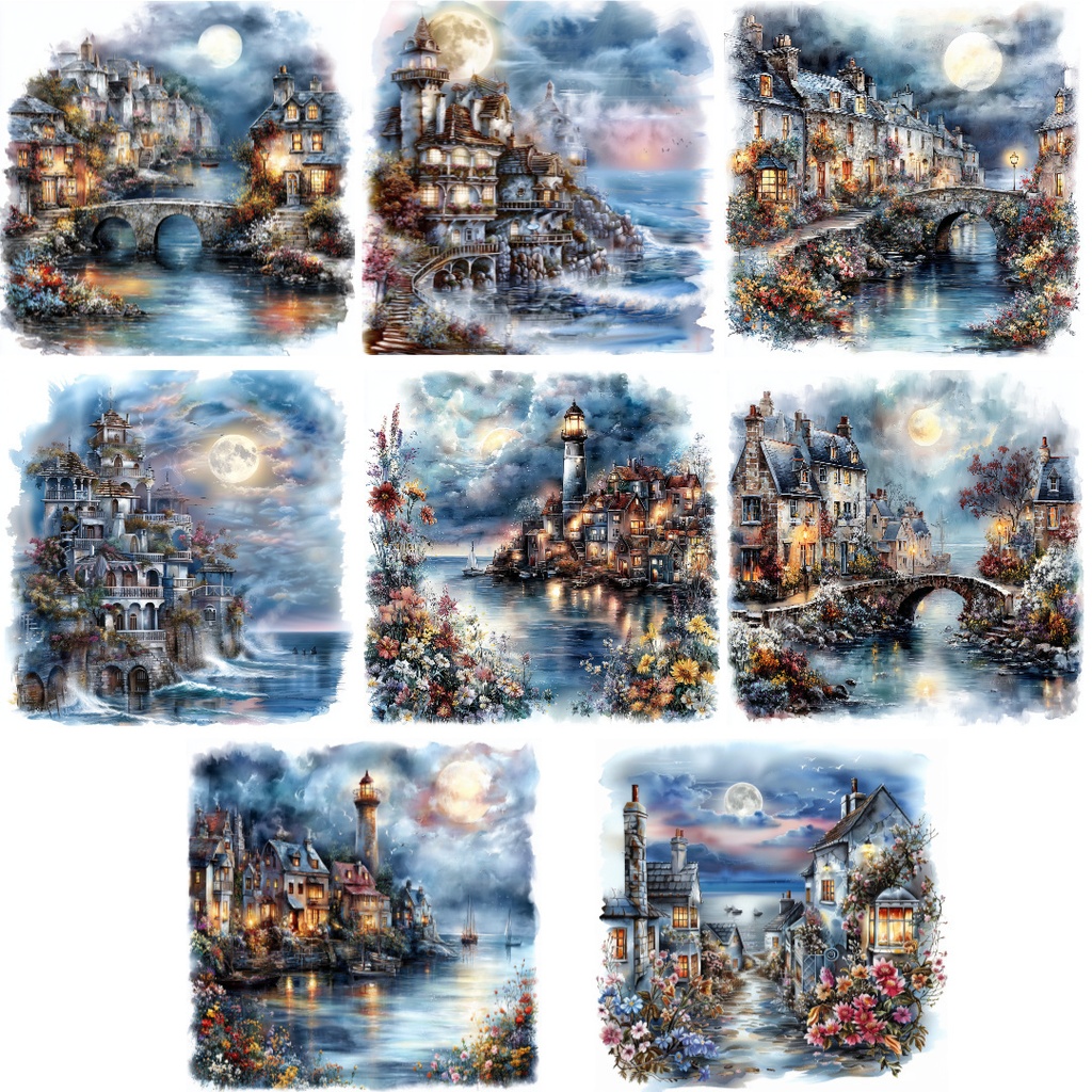 【商用利用可】海辺の町の水彩クリップアート20点セット|高解像度JPG|デジタルダウンロード|風景素材・ペーパークラフト・ジャンクジャーナル素材