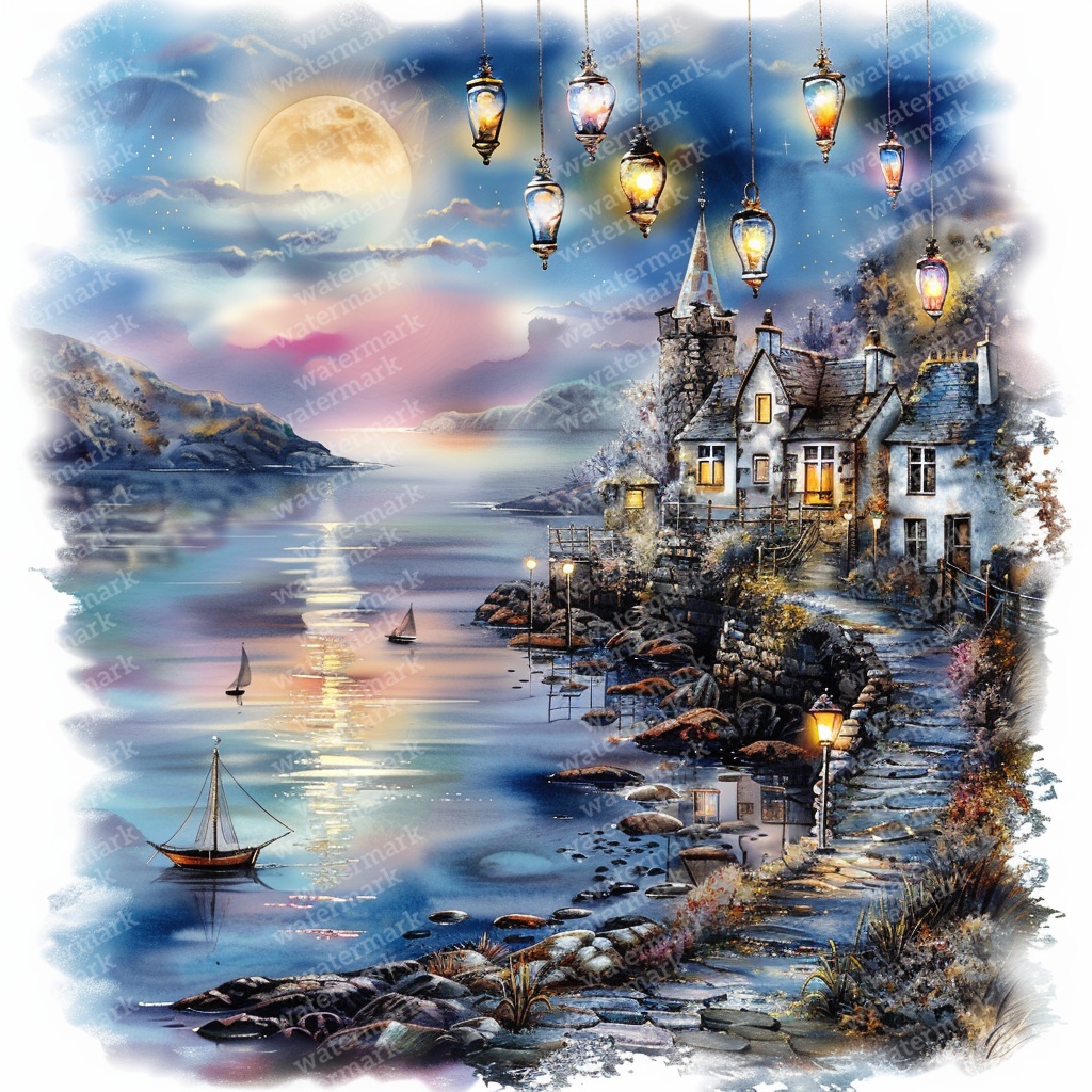 【商用利用可】海辺の町の水彩クリップアート20点セット|高解像度JPG|デジタルダウンロード|風景素材・ペーパークラフト・ジャンクジャーナル素材