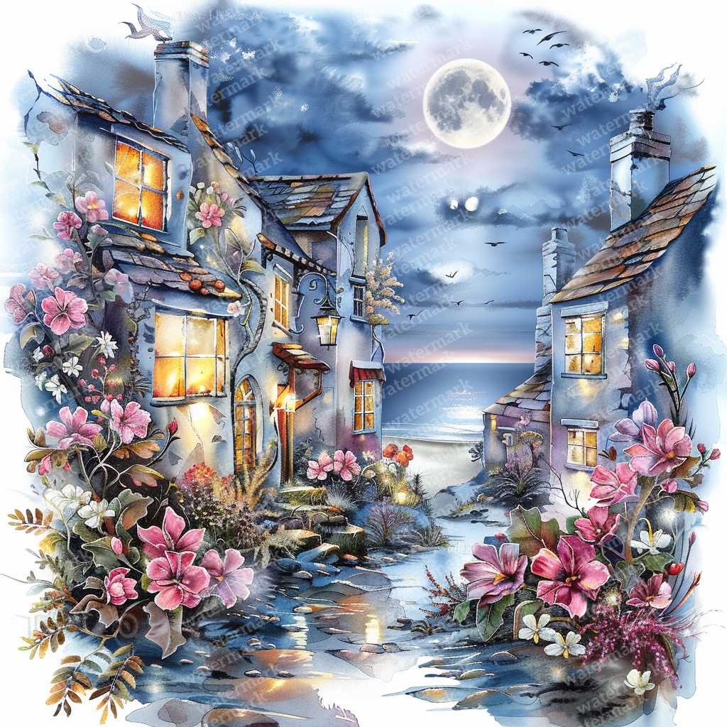 【商用利用可】海辺の町の水彩クリップアート20点セット|高解像度JPG|デジタルダウンロード|風景素材・ペーパークラフト・ジャンクジャーナル素材