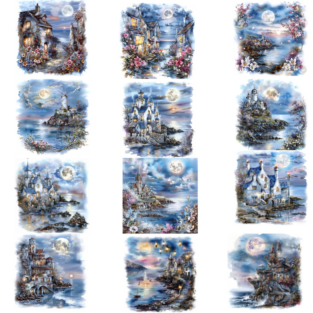 【商用利用可】海辺の町の水彩クリップアート20点セット|高解像度JPG|デジタルダウンロード|風景素材・ペーパークラフト・ジャンクジャーナル素材