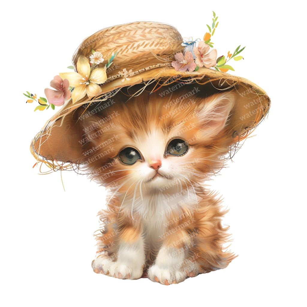 【商用利用可】かわいい子猫の水彩クリップアート26点セット|高解像度・透過PNG|猫素材・ペーパークラフト・ジャンクジャーナル素材