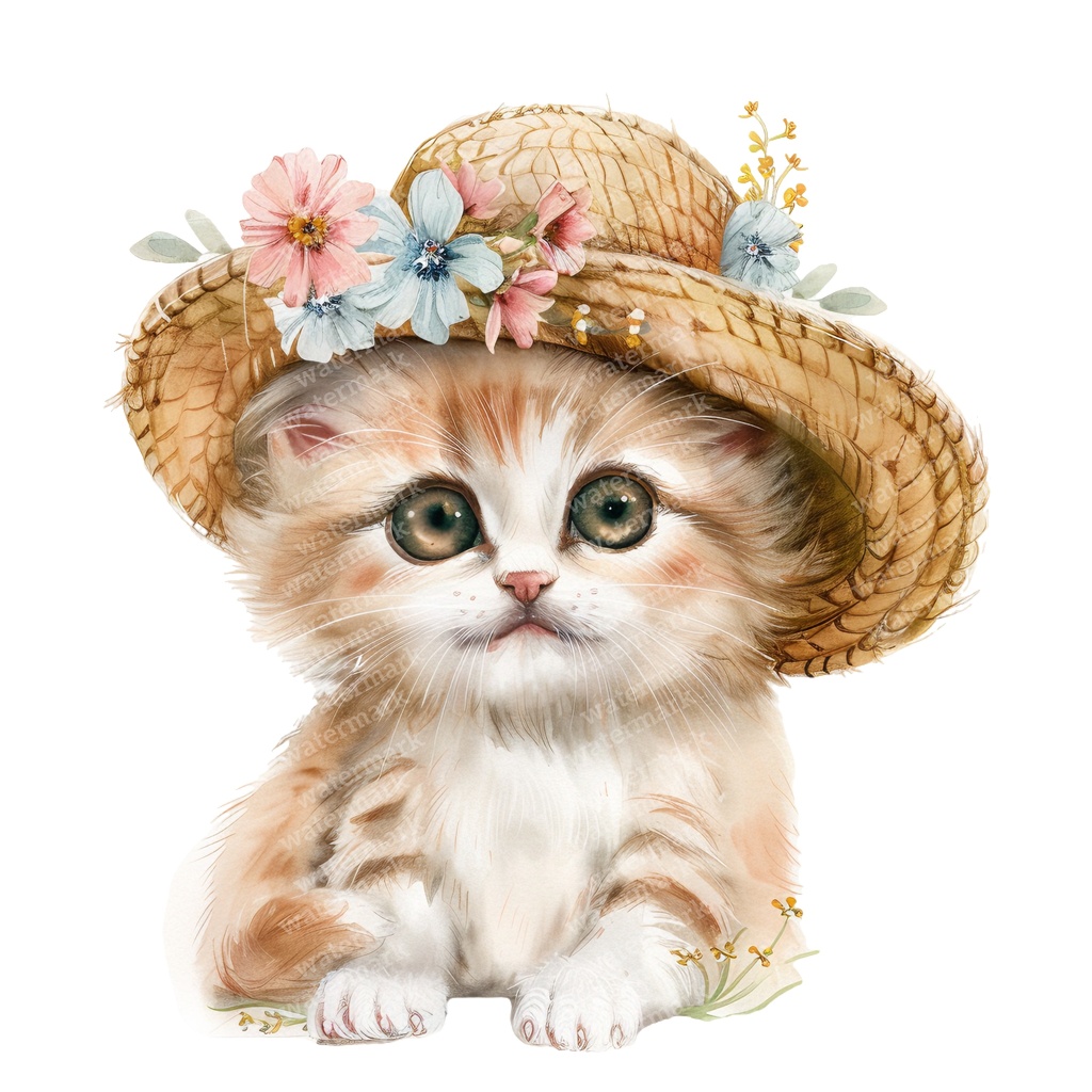 【商用利用可】かわいい子猫の水彩クリップアート26点セット｜高解像度・透過PNG｜猫素材・ペーパークラフト・ジャンクジャーナル素材