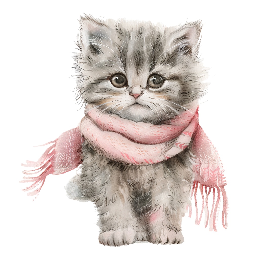 【商用利用可】かわいい子猫の水彩クリップアート26点セット|高解像度・透過PNG|猫素材・ペーパークラフト・ジャンクジャーナル素材