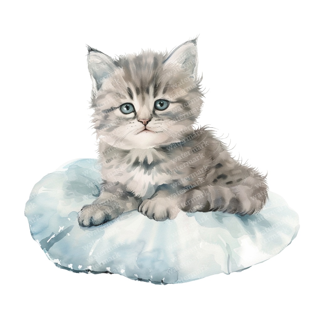 【商用利用可】かわいい子猫の水彩クリップアート26点セット|高解像度・透過PNG|猫素材・ペーパークラフト・ジャンクジャーナル素材