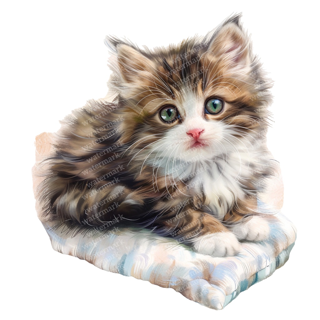 【商用利用可】かわいい子猫の水彩クリップアート26点セット|高解像度・透過PNG|猫素材・ペーパークラフト・ジャンクジャーナル素材