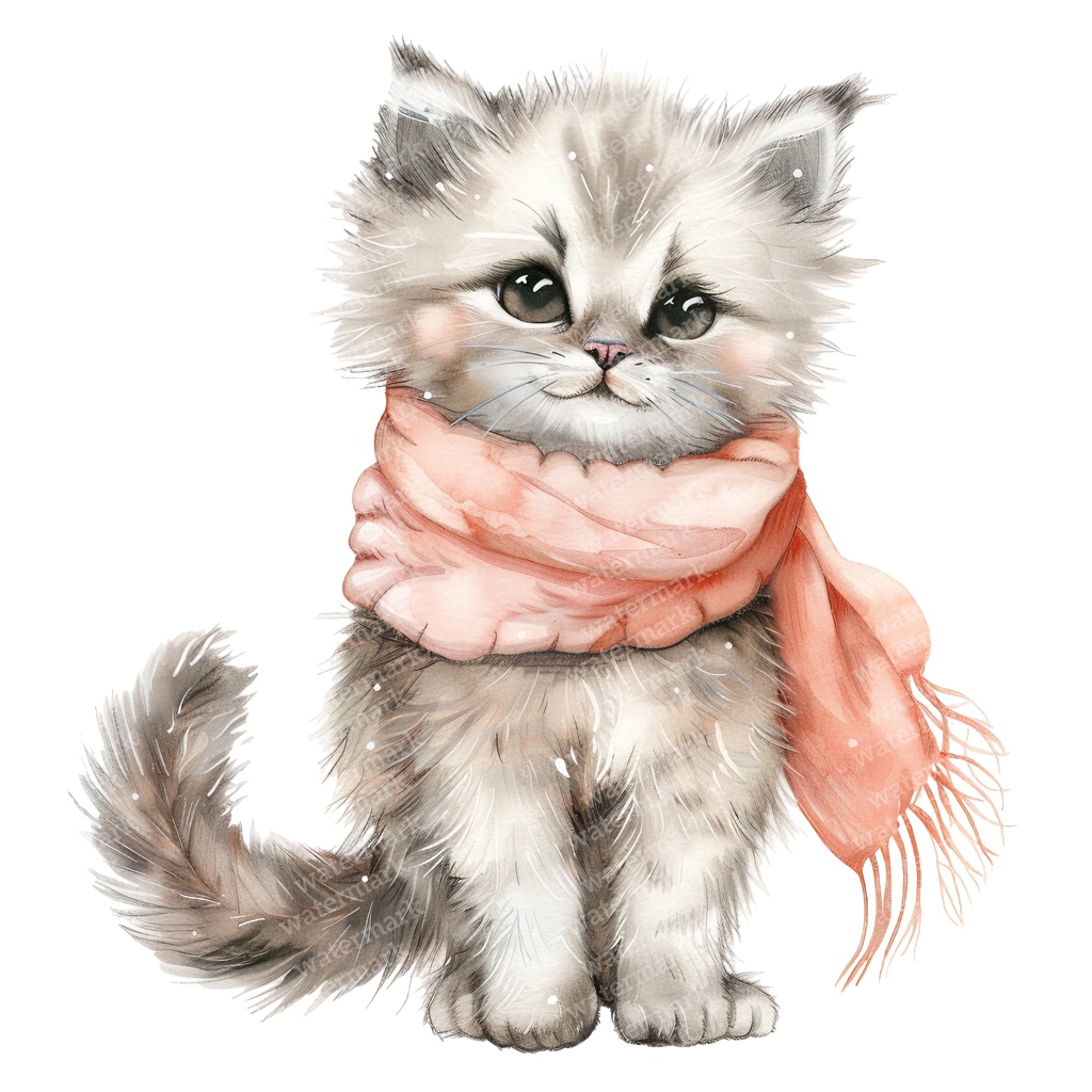 【商用利用可】かわいい子猫の水彩クリップアート26点セット|高解像度・透過PNG|猫素材・ペーパークラフト・ジャンクジャーナル素材