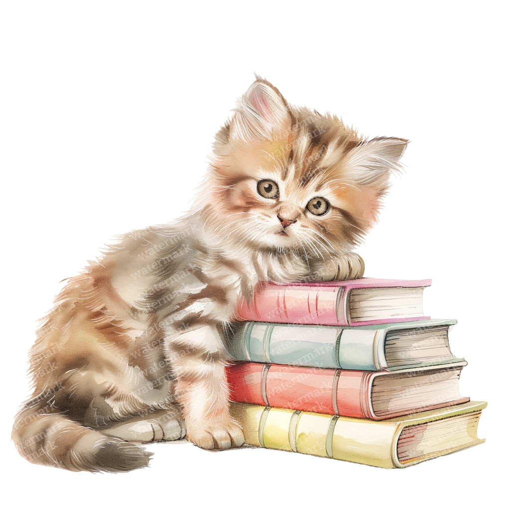 【商用利用可】かわいい子猫の水彩クリップアート26点セット|高解像度・透過PNG|猫素材・ペーパークラフト・ジャンクジャーナル素材