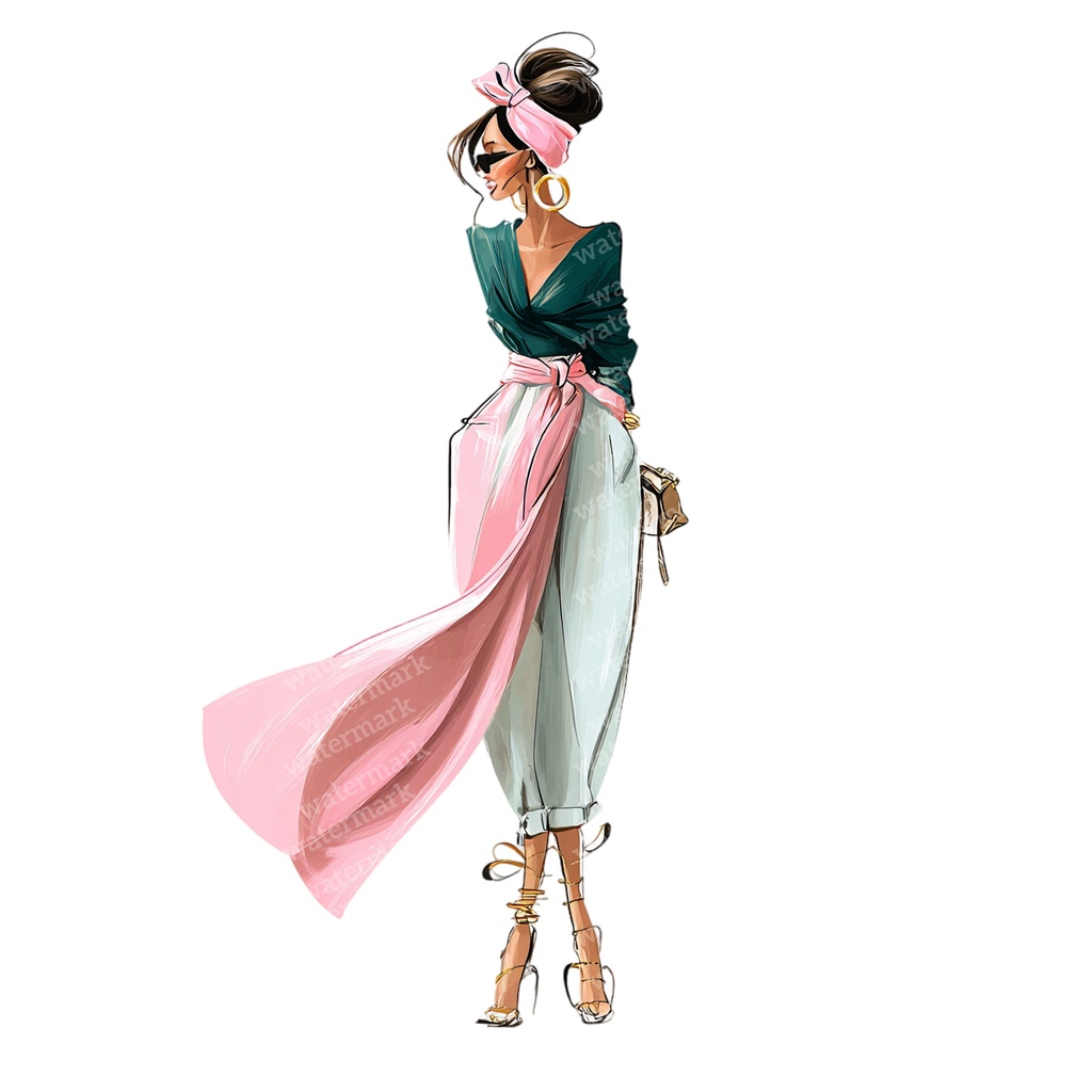 【商用利用可】おしゃれな女性の水彩クリップアート39点セット|高解像度・透過PNG|ファッションイラスト・ペーパークラフト・ジャンクジャーナル素材