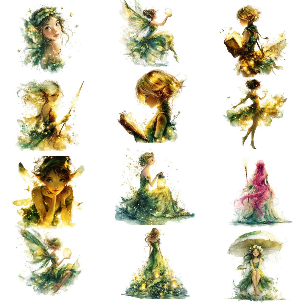 【商用利用可】エルフの女の子の水彩クリップアート18点セット|高解像度・透過PNG|ファンタジー素材・ペーパークラフト・ジャンクジャーナル素材