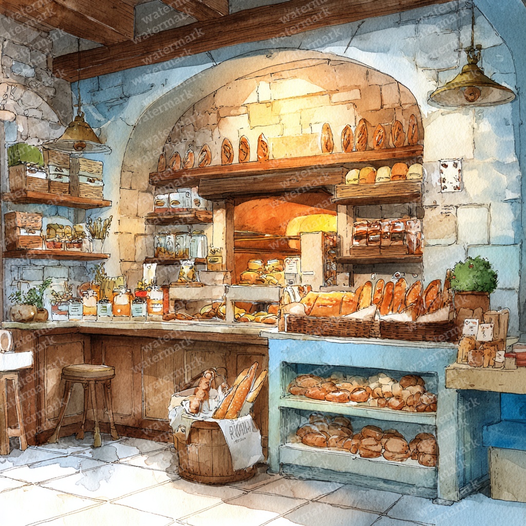 【商用利用可】ベーカリーインテリアの水彩クリップアート38点セット|高解像度JPG|パン屋素材・デジタルダウンロード|ペーパークラフト・ジャンクジャーナル素材