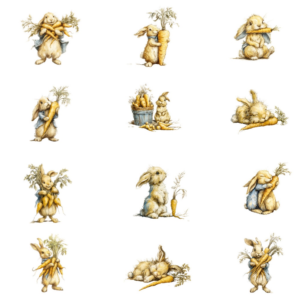 【商用利用可】かわいいうさぎの水彩クリップアート20点セット|高解像度・透過PNG|うさぎ素材・ペーパークラフト・ジャンクジャーナル素材