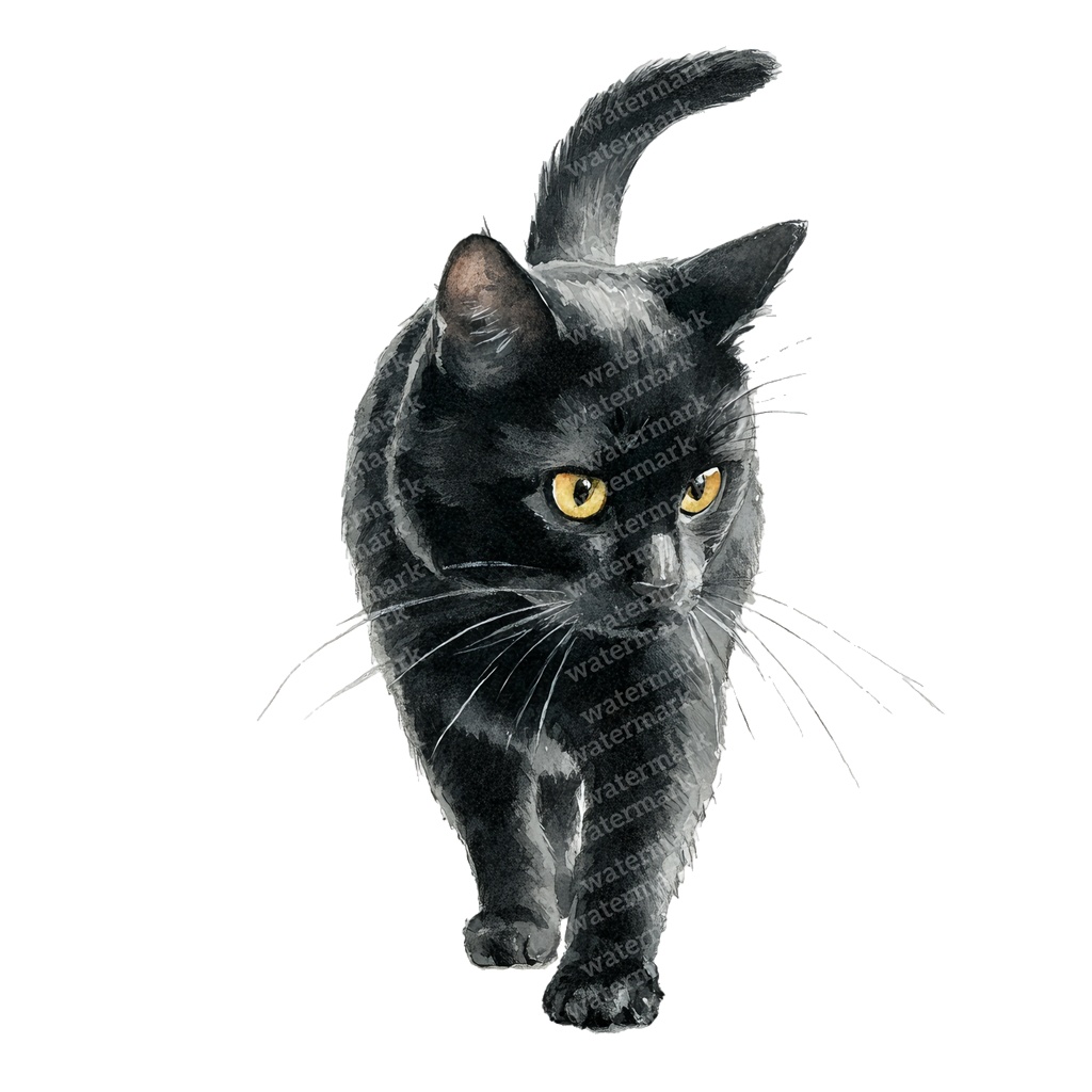 【商用利用可】黒猫の水彩クリップアート20点セット|高解像度・透過PNG|猫素材・ハロウィン・ペーパークラフト・ジャンクジャーナル素材