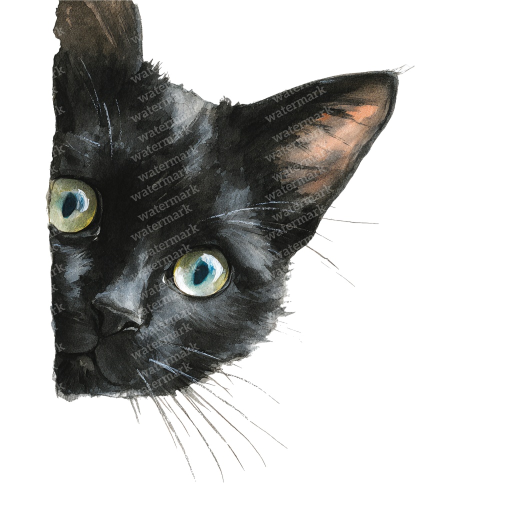 【商用利用可】黒猫の水彩クリップアート20点セット｜高解像度・透過PNG｜猫素材・ハロウィン・ペーパークラフト・ジャンクジャーナル素材
