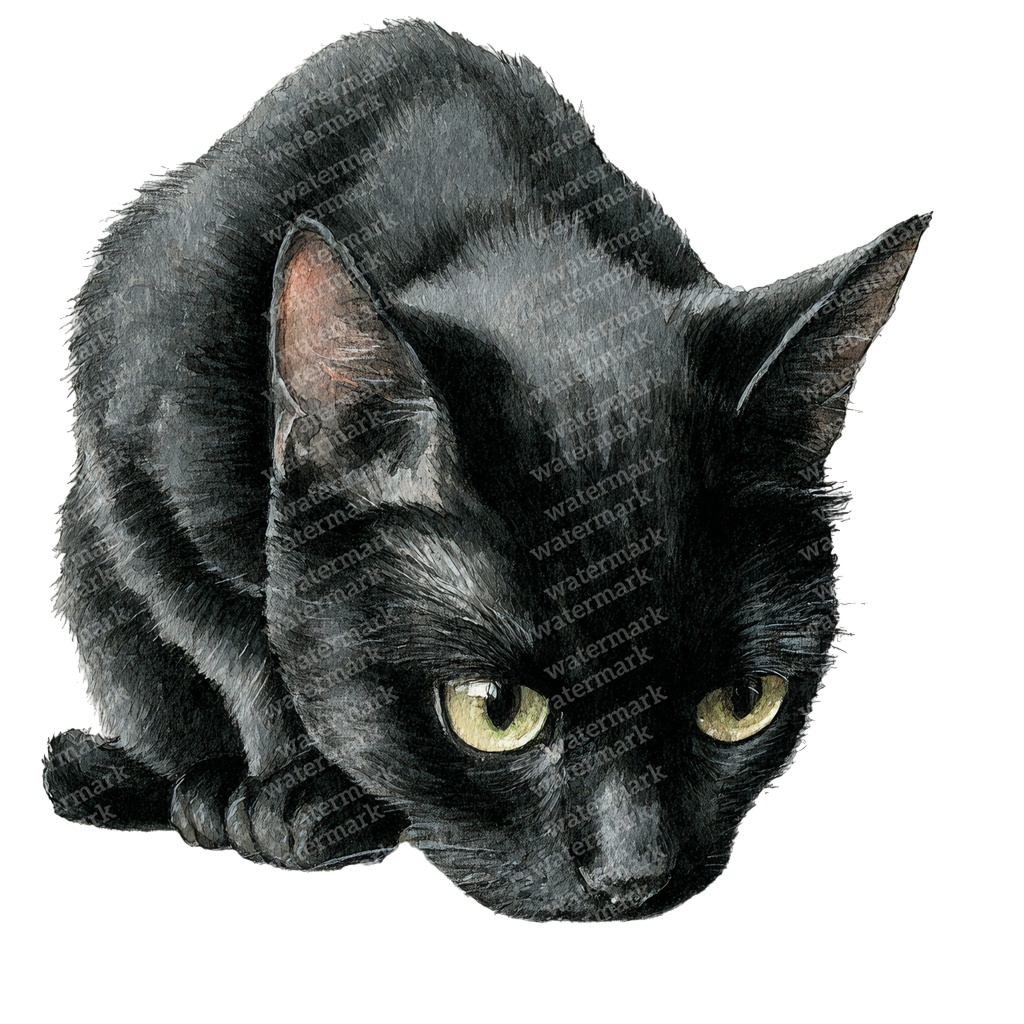 【商用利用可】黒猫の水彩クリップアート20点セット|高解像度・透過PNG|猫素材・ハロウィン・ペーパークラフト・ジャンクジャーナル素材