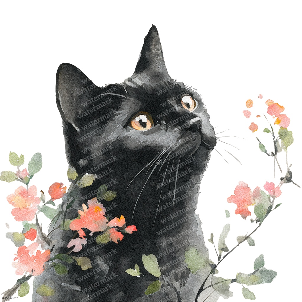 【商用利用可】黒猫の水彩クリップアート20点セット|高解像度・透過PNG|猫素材・ハロウィン・ペーパークラフト・ジャンクジャーナル素材