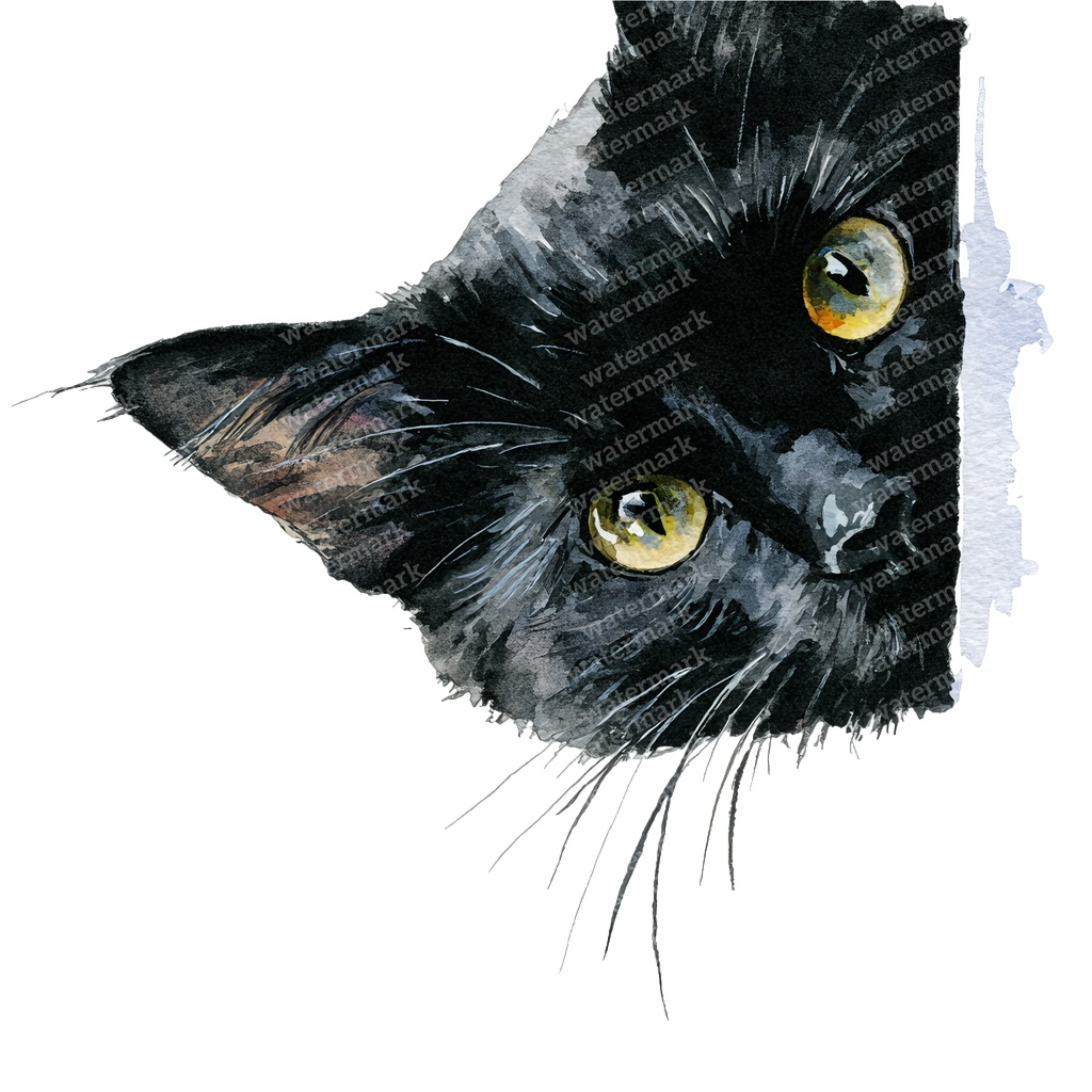 【商用利用可】黒猫の水彩クリップアート20点セット|高解像度・透過PNG|猫素材・ハロウィン・ペーパークラフト・ジャンクジャーナル素材
