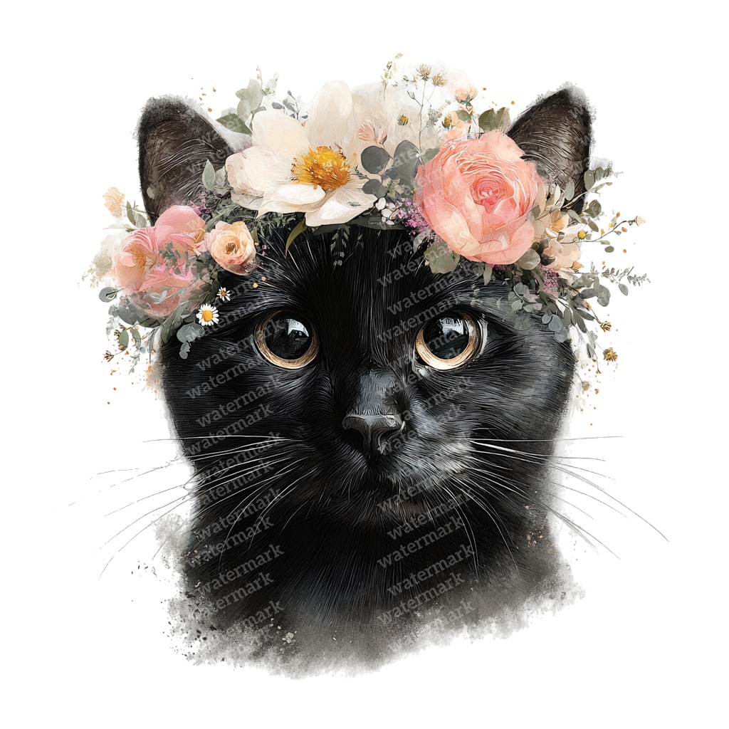 【商用利用可】黒猫の水彩クリップアート17点セット|高解像度・透過PNG|猫素材・ハロウィン・ペーパークラフト・ジャンクジャーナル素材