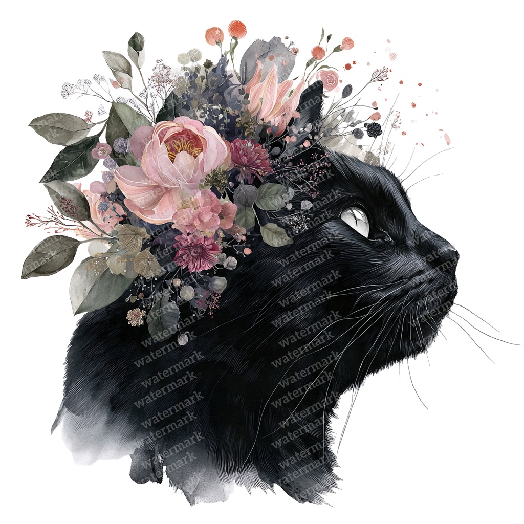 【商用利用可】黒猫の水彩クリップアート17点セット|高解像度・透過PNG|猫素材・ハロウィン・ペーパークラフト・ジャンクジャーナル素材