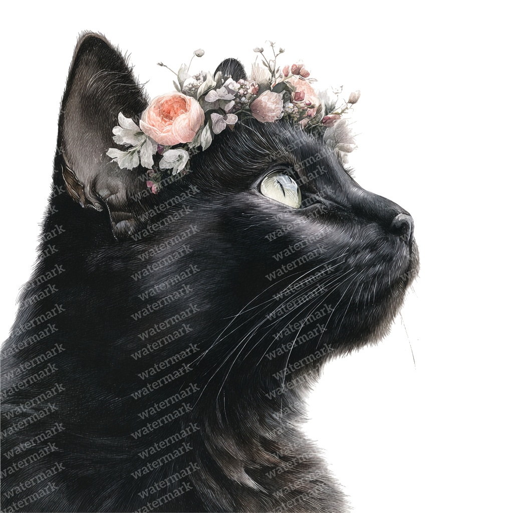 【商用利用可】黒猫の水彩クリップアート17点セット|高解像度・透過PNG|猫素材・ハロウィン・ペーパークラフト・ジャンクジャーナル素材