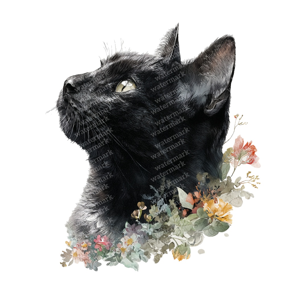 【商用利用可】黒猫の水彩クリップアート17点セット|高解像度・透過PNG|猫素材・ハロウィン・ペーパークラフト・ジャンクジャーナル素材