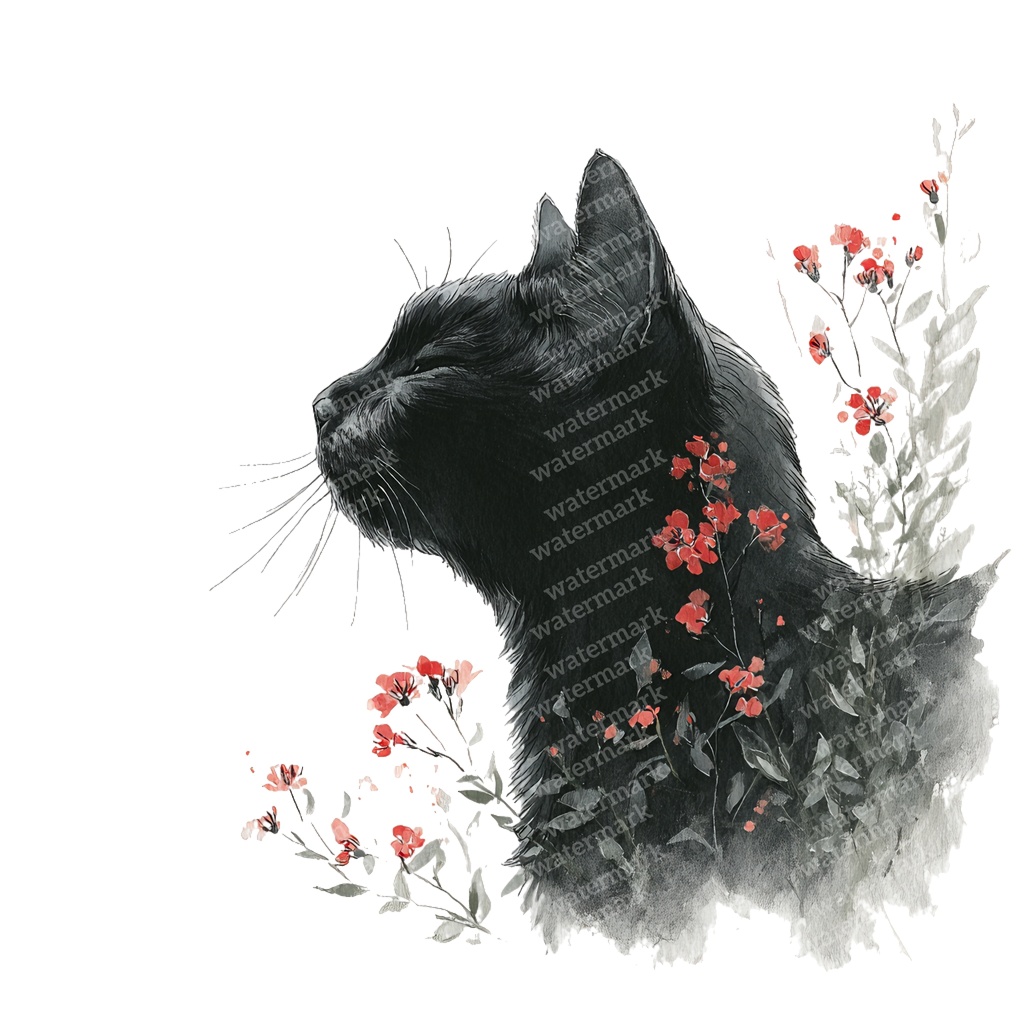 【商用利用可】黒猫の水彩クリップアート17点セット|高解像度・透過PNG|猫素材・ハロウィン・ペーパークラフト・ジャンクジャーナル素材