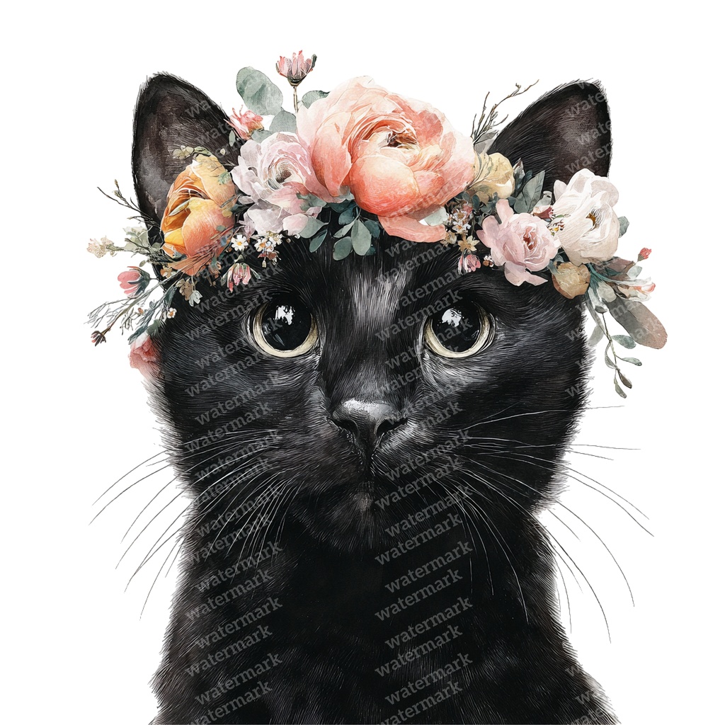 【商用利用可】黒猫の水彩クリップアート17点セット｜高解像度・透過PNG｜猫素材・ハロウィン・ペーパークラフト・ジャンクジャーナル素材