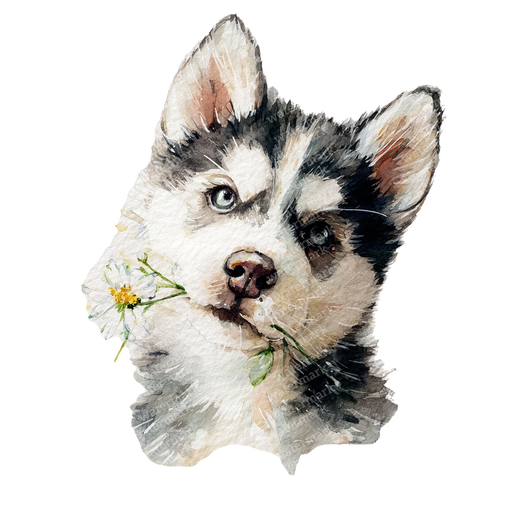 【商用利用可】ベビーハスキーの水彩クリップアート19点セット|高解像度・透過PNG|子犬素材・ペーパークラフト・ジャンクジャーナル素材