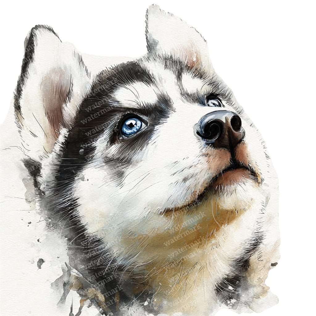 【商用利用可】ベビーハスキーの水彩クリップアート19点セット|高解像度・透過PNG|子犬素材・ペーパークラフト・ジャンクジャーナル素材