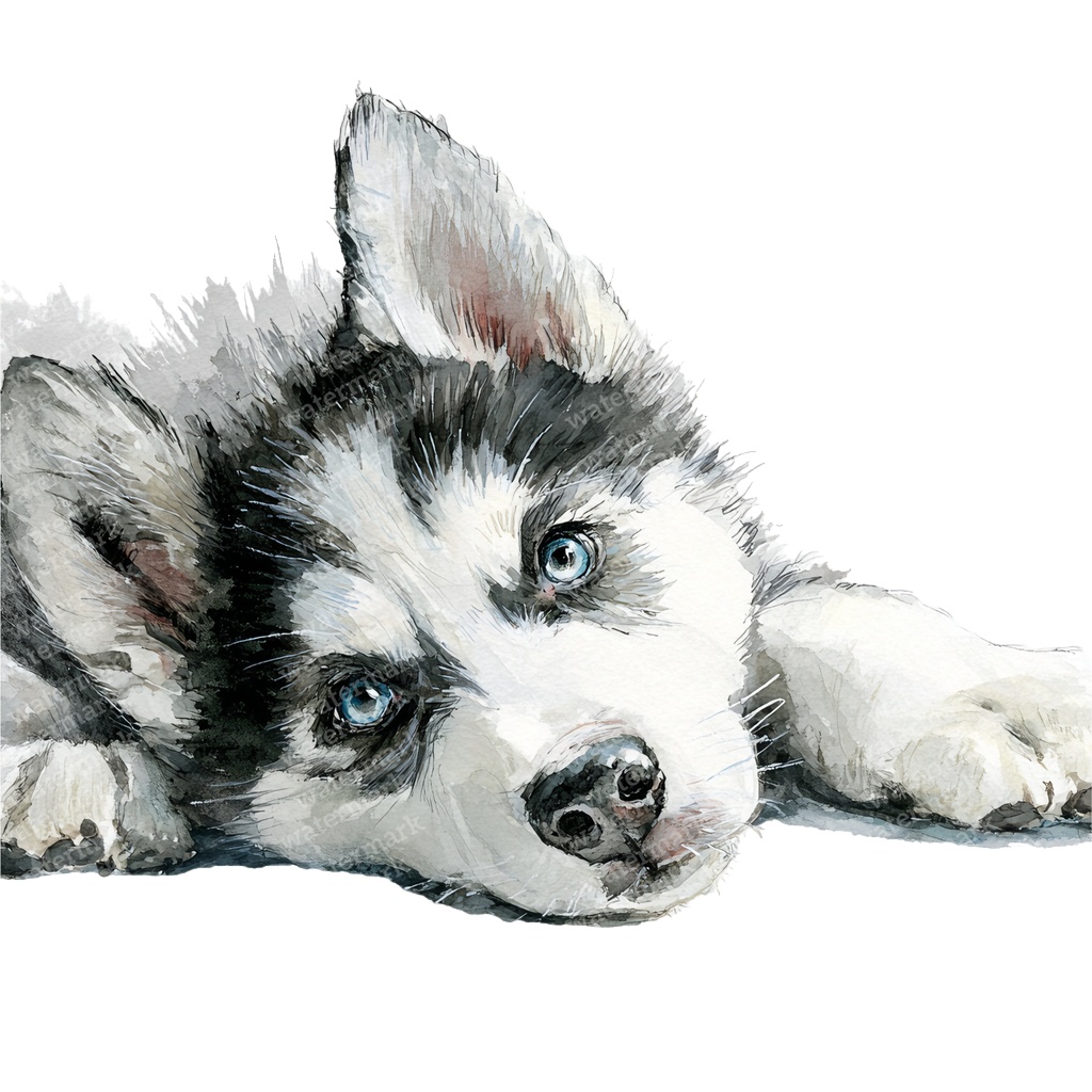 【商用利用可】ベビーハスキーの水彩クリップアート19点セット|高解像度・透過PNG|子犬素材・ペーパークラフト・ジャンクジャーナル素材
