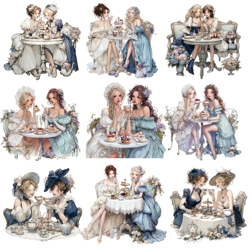 【商用利用可】コテージコアティーパーティーの水彩クリップアート14点セット|高解像度・透過PNG|紅茶・ナチュラル素材|ペーパークラフト・ジャンクジャーナル素材