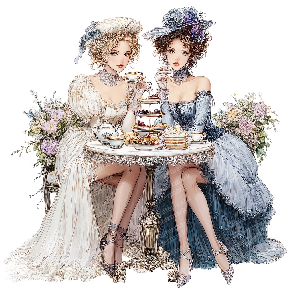 【商用利用可】コテージコアティーパーティーの水彩クリップアート14点セット|高解像度・透過PNG|紅茶・ナチュラル素材|ペーパークラフト・ジャンクジャーナル素材