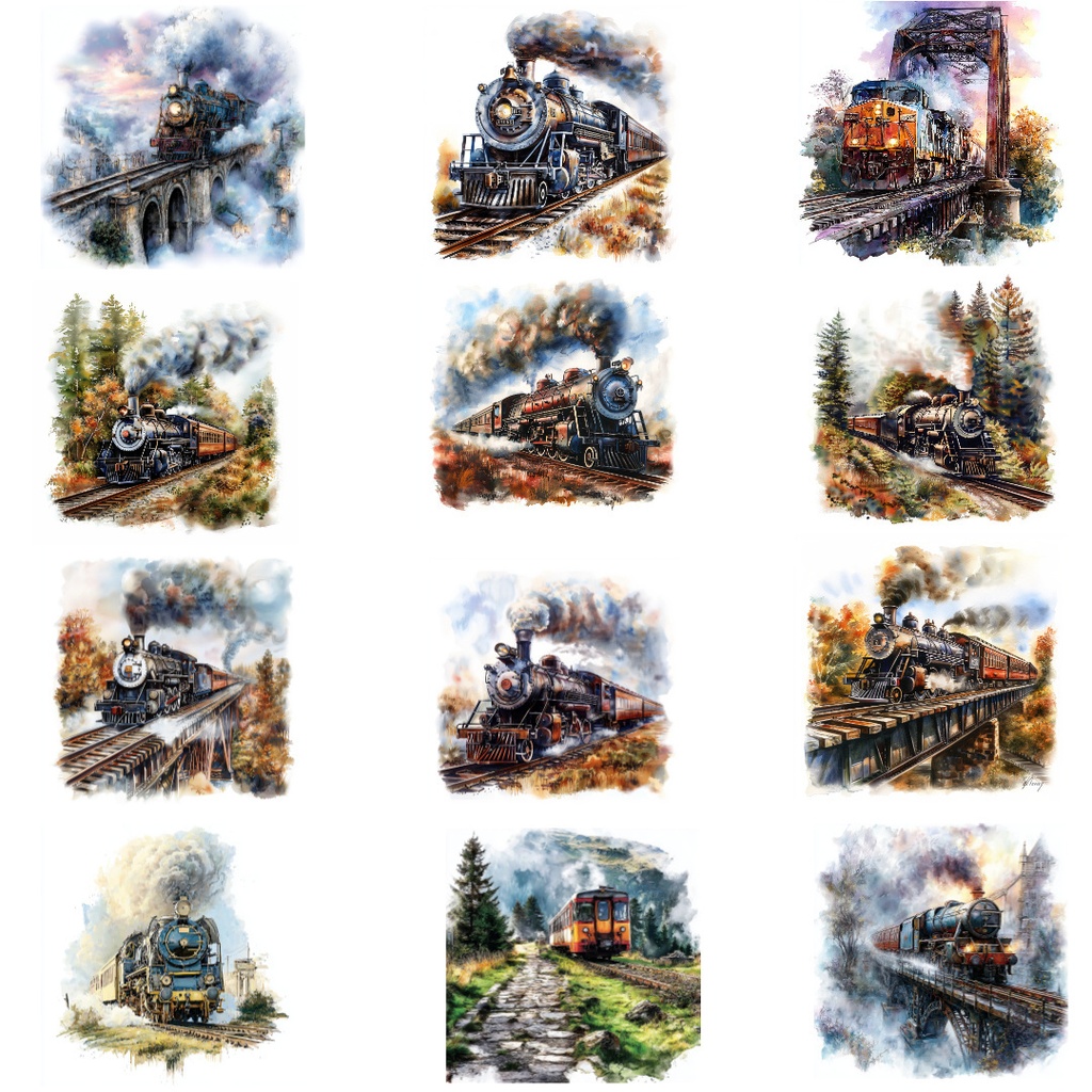 【商用利用可】列車の水彩クリップアート20点セット|高解像度JPG|乗り物・旅行素材|ペーパークラフト・ジャンクジャーナル素材