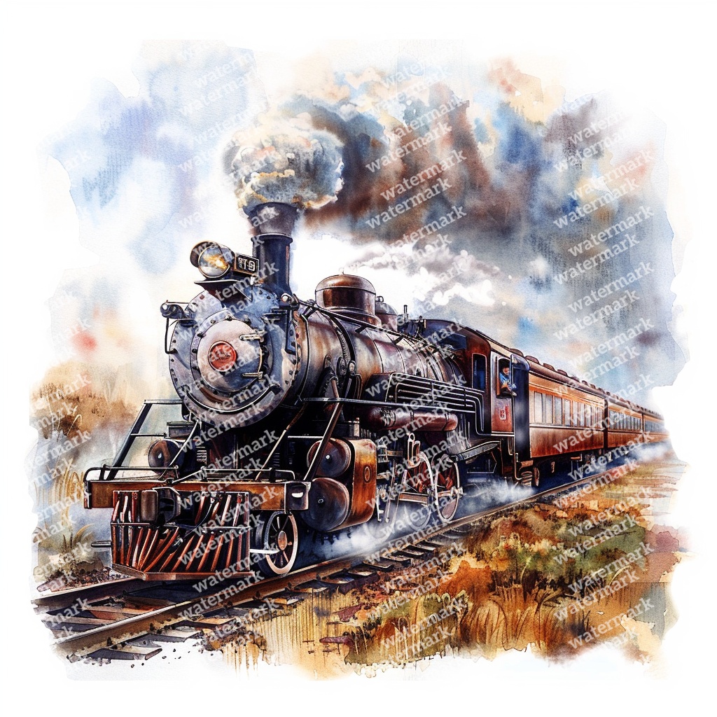 【商用利用可】列車の水彩クリップアート20点セット|高解像度JPG|乗り物・旅行素材|ペーパークラフト・ジャンクジャーナル素材