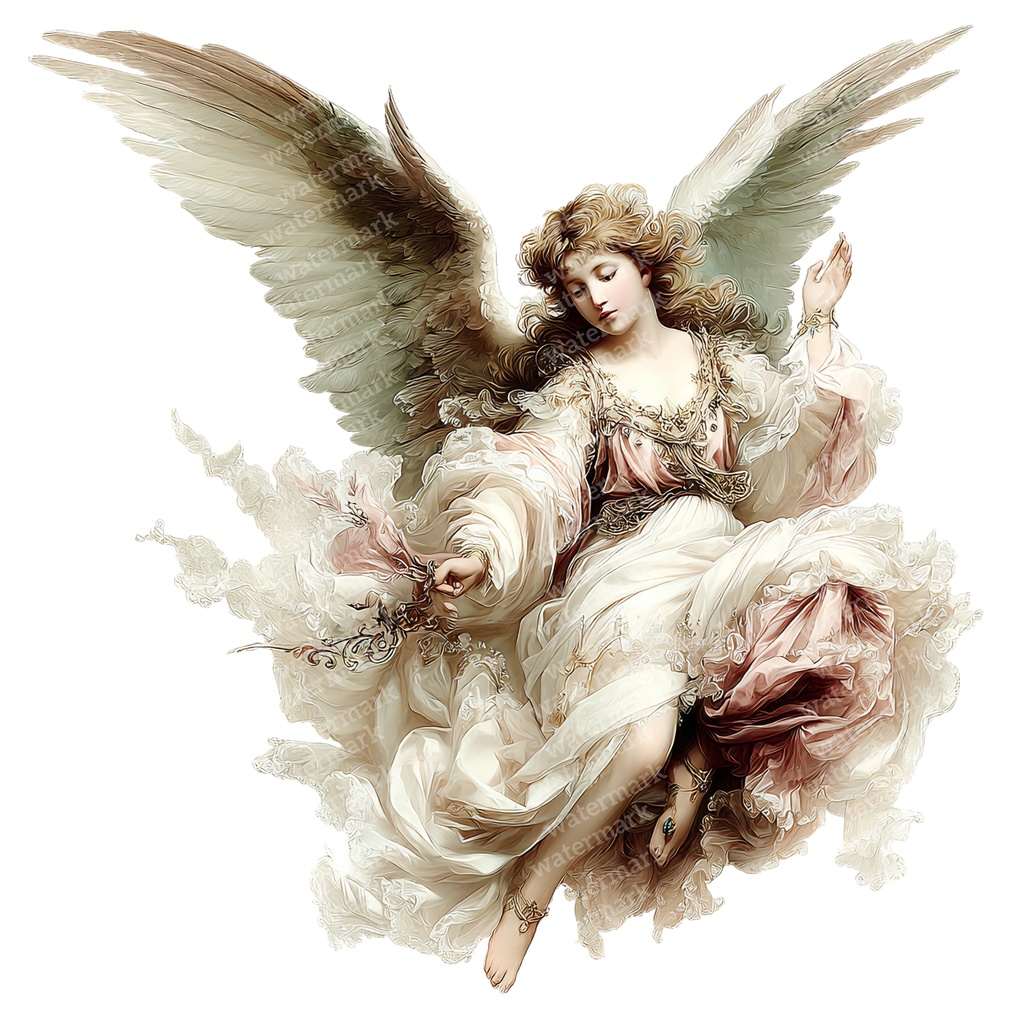 【商用利用可】ヴィンテージ天使の水彩クリップアート16点セット|高解像度・透過PNG|アンティーク・エンジェル素材|ペーパークラフト・ジャンクジャーナル素材