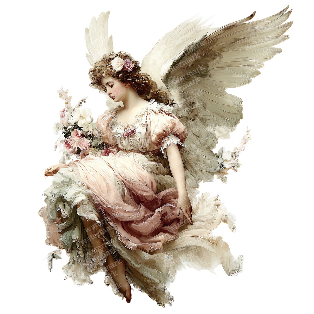 【商用利用可】ヴィンテージ天使の水彩クリップアート16点セット|高解像度・透過PNG|アンティーク・エンジェル素材|ペーパークラフト・ジャンクジャーナル素材