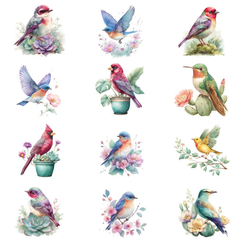 【商用利用可】カラフルな鳥の水彩クリップアート18点セット|高解像度・透過PNG|バード・ナチュラル素材|ペーパークラフト・ジャンクジャーナル素材
