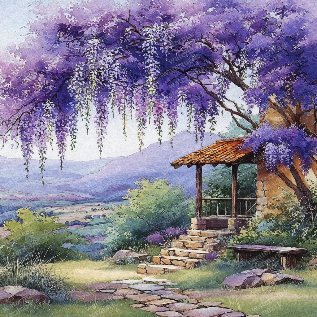 【商用利用可】藤の花風景の水彩クリップアート40点セット|高解像度JPG|和風・ナチュラルランドスケープ素材|ペーパークラフト・ジャンクジャーナル素材