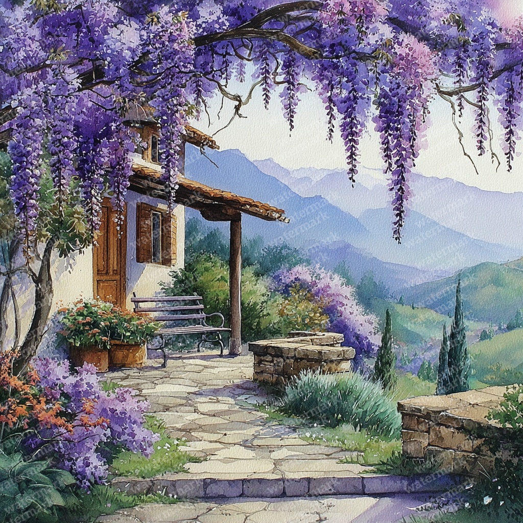【商用利用可】藤の花風景の水彩クリップアート40点セット｜高解像度JPG｜和風・ナチュラルランドスケープ素材｜ペーパークラフト・ジャンクジャーナル素材